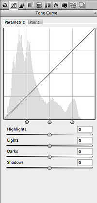 Панель Tone Curve / вкладка Parametric.