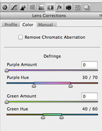 Панель Lens Correction / вкладка Color.