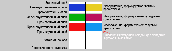 Структура светочувствительной цветной фотобумаги.